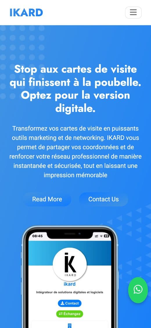 Page d'accueil du site de Groupe IKARD sur téléphone